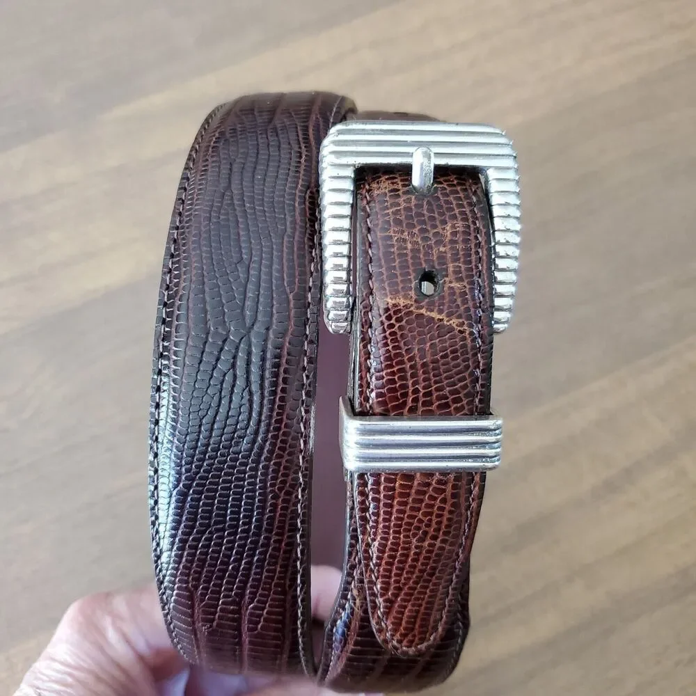 Vintage BRIGHTON Womens Brown Leather Reptile Embossed Belt 34